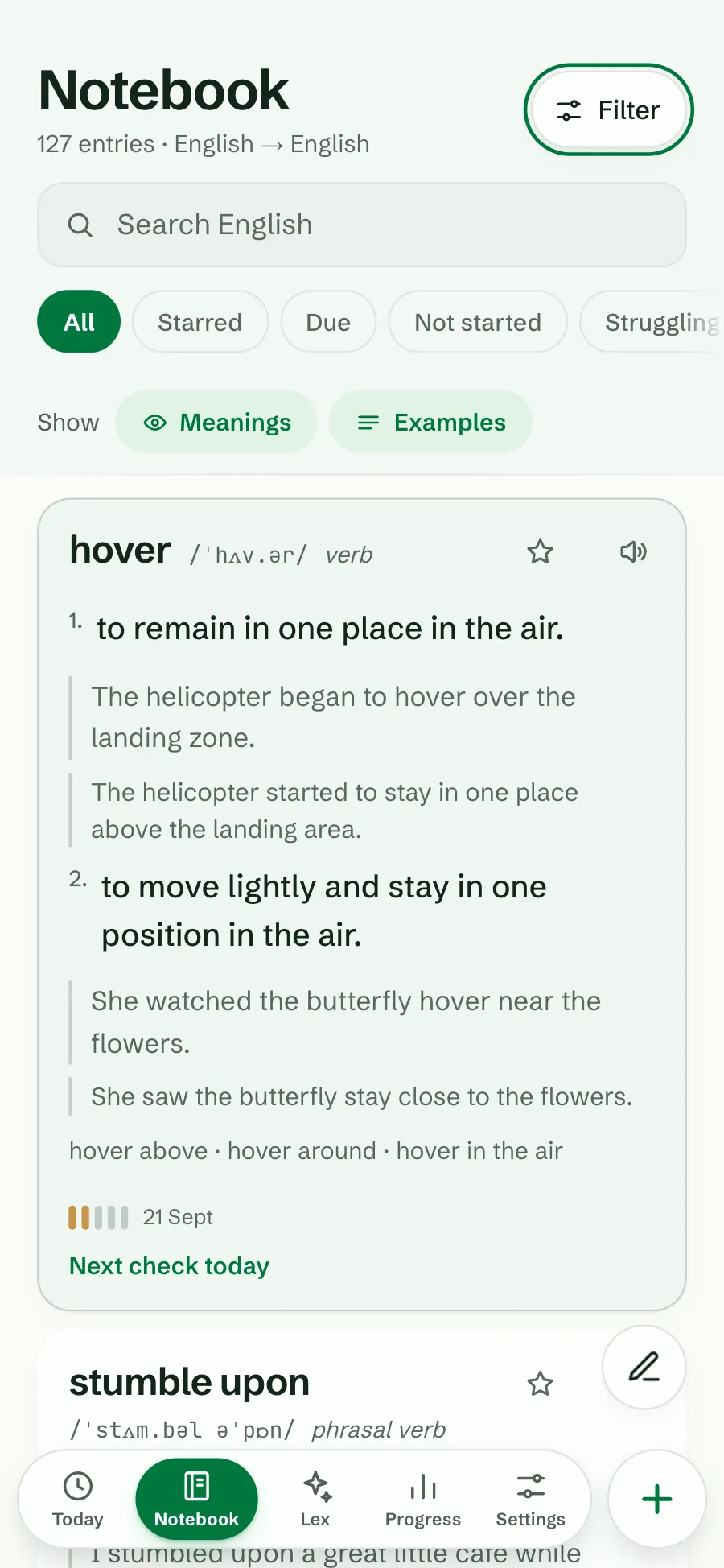 The notebook in Next check order: hover first, with Next check today under its box meter