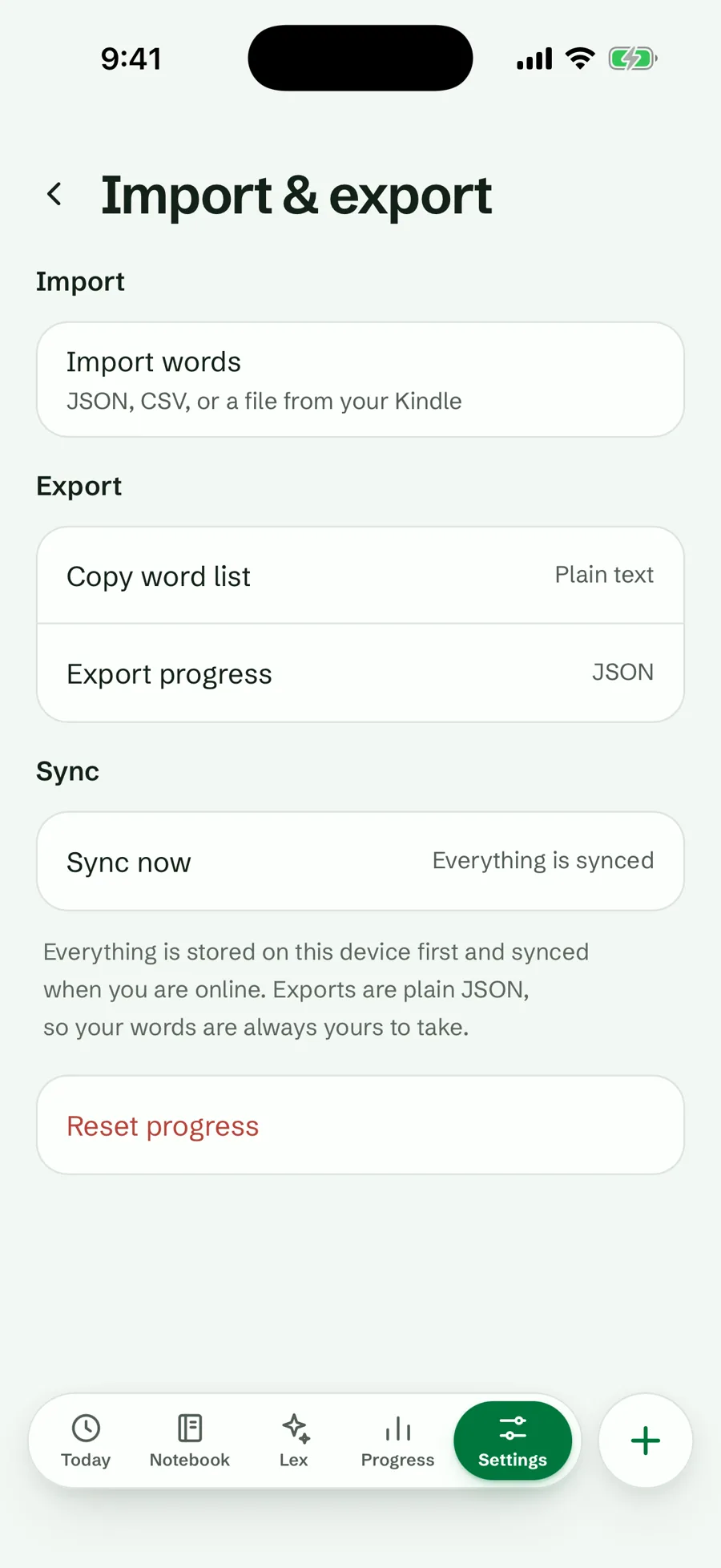 Lexpad Import words: JSON, CSV, or a file from your Kindle